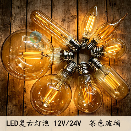 12V24V户外防水LED复古灯泡茶色