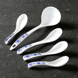 五毫密胺餐具勺子商用餐厅饭店复古仿瓷勺汤匙火锅店青花瓷大调羹