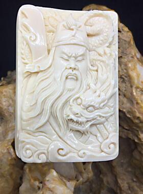 猛犸记 天然猛犸象牙 御龙关公武财神关二爷稀有蓝皮纯手工雕刻