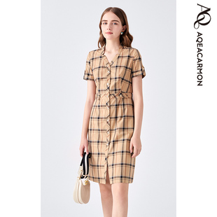 休闲百搭显瘦格子连衣裙 女士时尚 A24CF69J2E 春夏新款 雅格上美