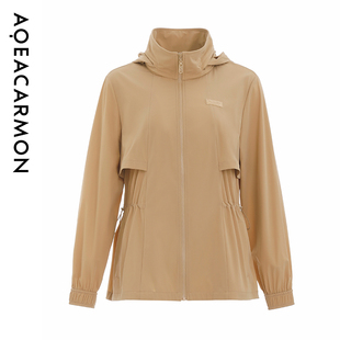女士通勤纯色连帽茄克外套A24CF33J2D AQEACARMON春季 雅格上美