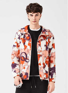 雅格上美 秋冬新款男士印花休闲连帽橙色橙色夹克 A24QM33J14