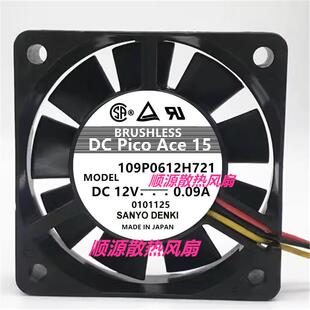 三洋San Ace 60 12V 0.09A 109P0612H721 3线 6CM设备 散热风扇