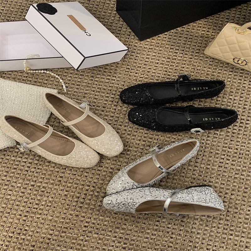 亮片一字扣带配裙子玛丽珍单鞋2026春季新款圆头浅口粗跟温柔单鞋,女鞋,浅口单鞋,淘宝优惠券,粉丝福利购,淘宝优惠卷