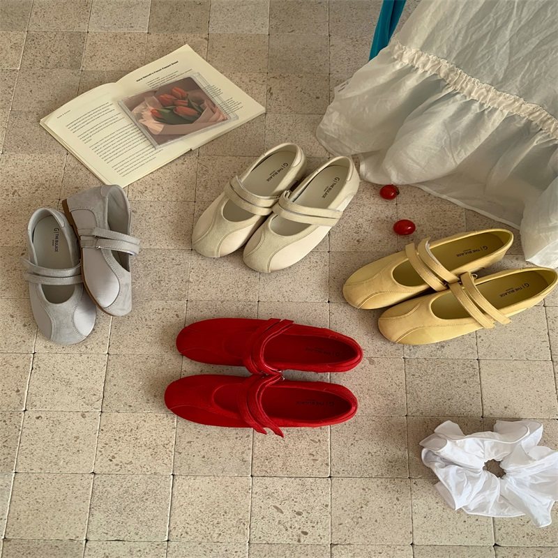 复古休闲软平底魔术贴玛丽珍鞋红色芭蕾风德训鞋不累脚单鞋女,女鞋,浅口单鞋,淘宝优惠券,粉丝福利购,淘宝优惠卷