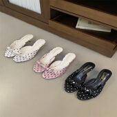 甜美风蝴蝶结波点露趾细跟凉鞋 绝美一字凉拖鞋 女外穿2026新款 法式