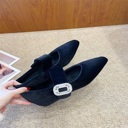 温柔晚晚风毛毛玛丽珍女鞋秋冬季低跟单鞋瓢鞋黑色乐福鞋