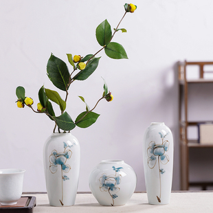 景德镇陶瓷小花瓶手绘玉兰花茶桌台面摆件居家干花水培简约插花器