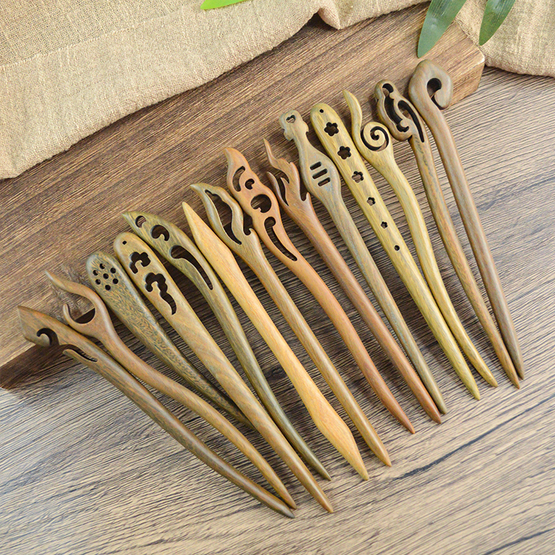 绿檀木发簪黑檀旗袍发饰品古风汉服流苏步摇发钗木簪子多款盘发