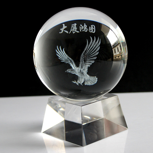 水晶玻璃球内雕3D鹰大展宏图摆件可定制照片logo图案