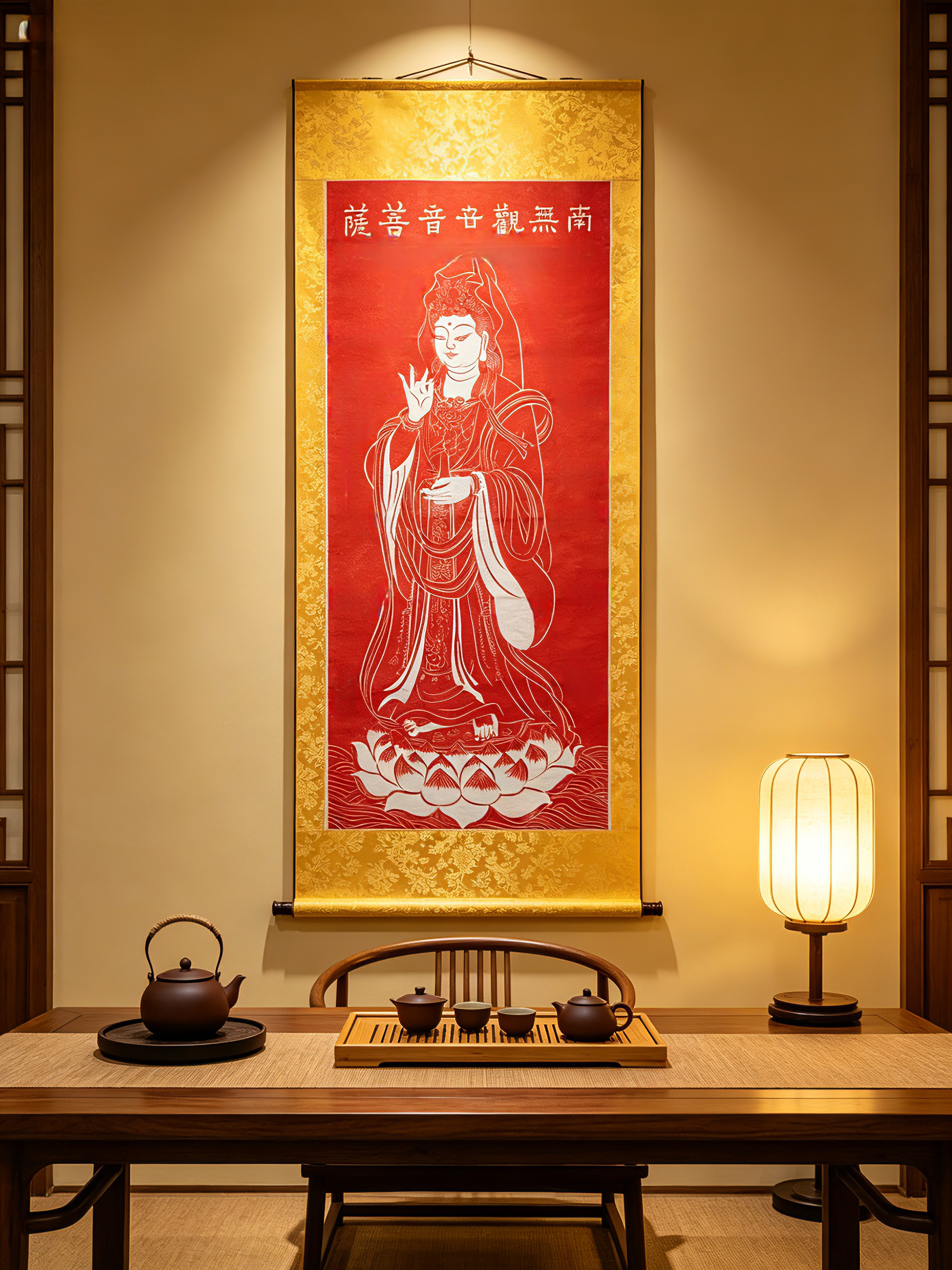 朱砂拓观音菩萨像西安碑林手工拓片 新中式茶室佛堂装饰画