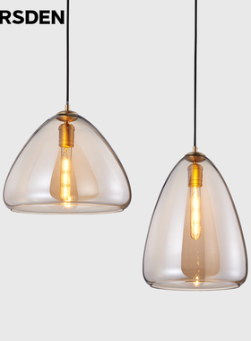 马斯登全铜餐厅吊灯现代简约饭厅玻璃单头餐桌玻璃前台吧台吊线灯