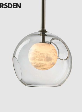马斯登餐厅吊灯现代简约玻璃单头吧台橱窗饭厅云石艺术吊线灯餐吊