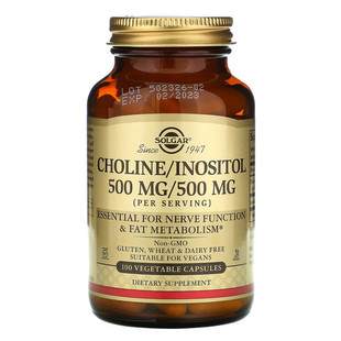 美国Solgar CHOLINE INOSITOL 胆碱肌醇500mg100粒素食胶囊无麸质