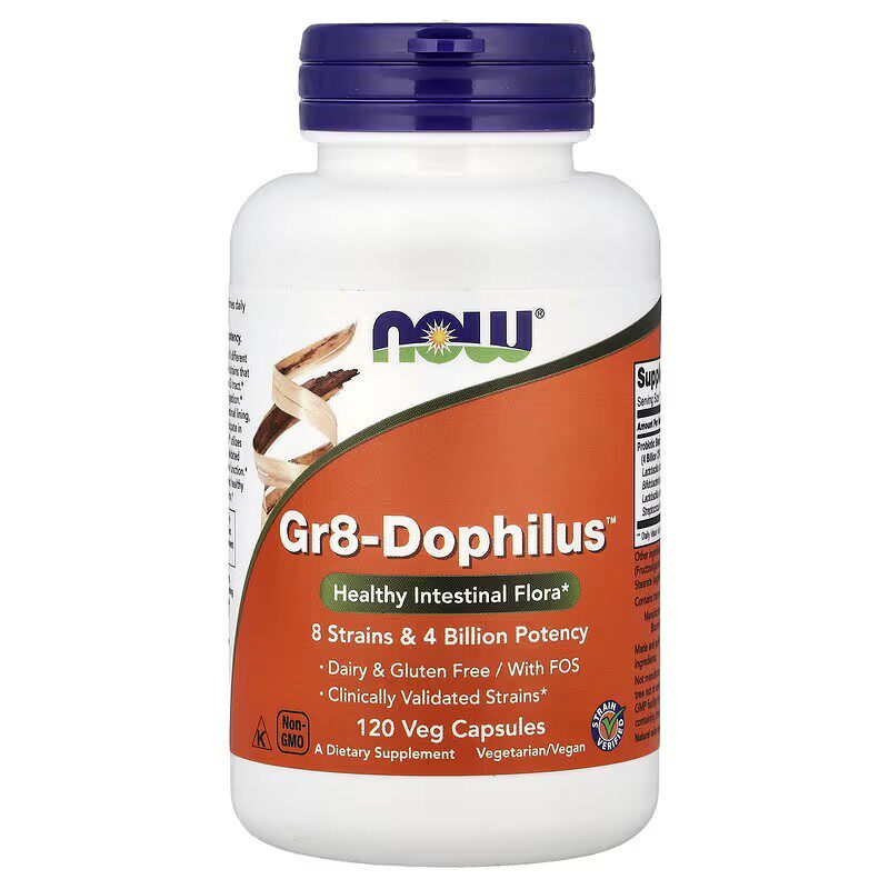 美国NOW Foods Gr8 DOPHILUS 8种益生菌 FOS 120粒无麸质全素食