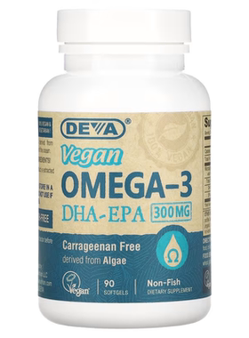 美国Deva vegan omega 3植物来源鱼油DHA-EPA素食欧米伽300mg90粒