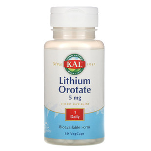 现货美国  KAL Lithium Orotate 螯合乳清酸 锂 5毫克 60粒