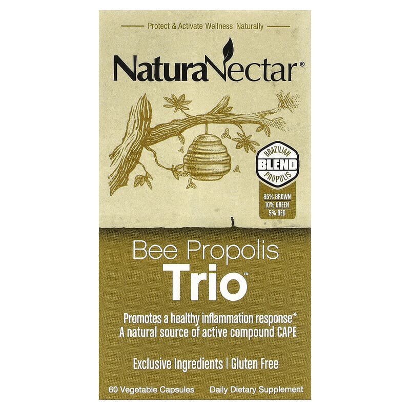 美国NaturaNectar Bee Propolis Trio巴西棕绿红混合蜂胶60粒