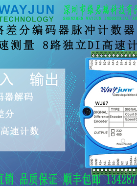 4路差分编码器脉冲8DI高速计数器转速测量5V差分转232Modbus RTU