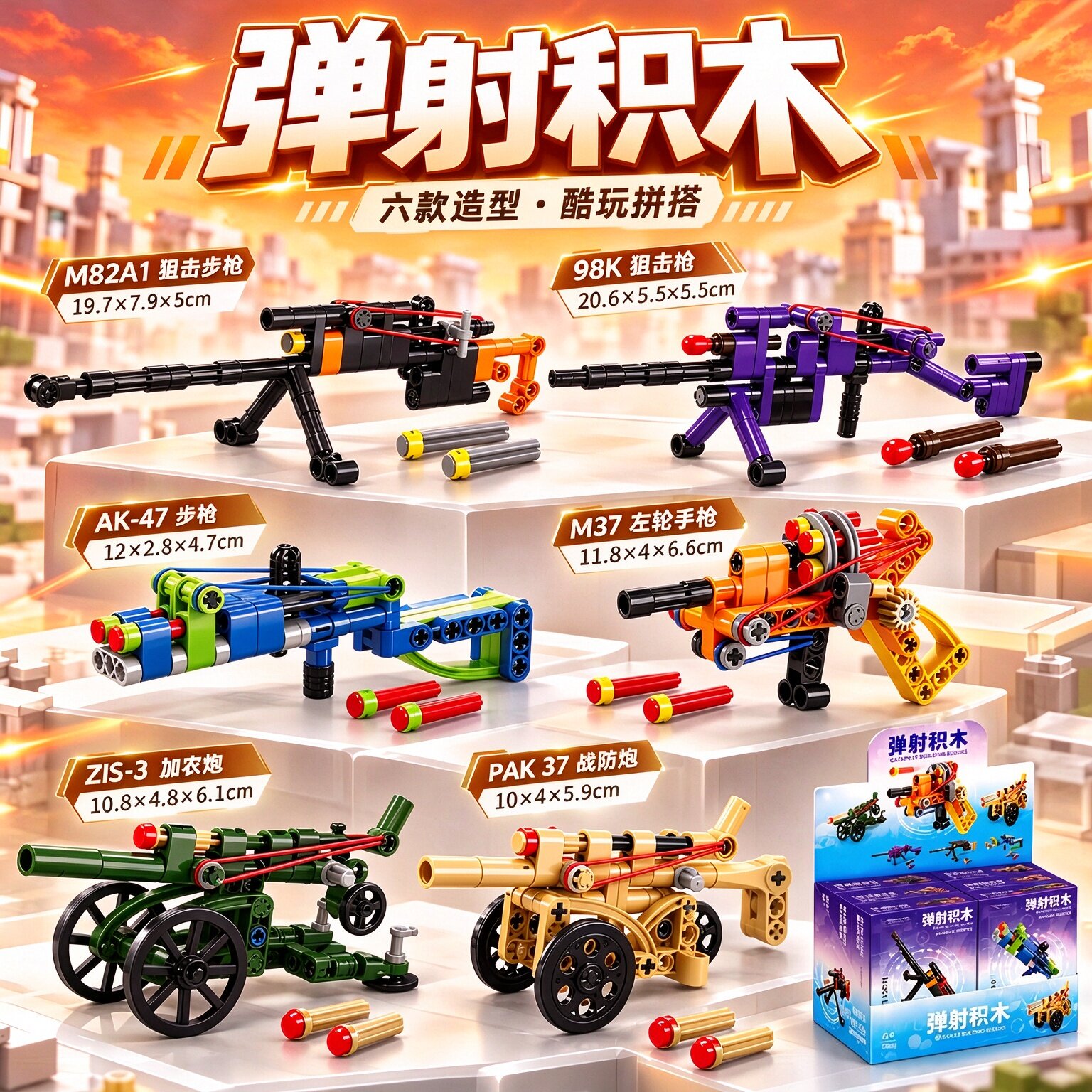 DIY拼图积木枪男孩生日礼物