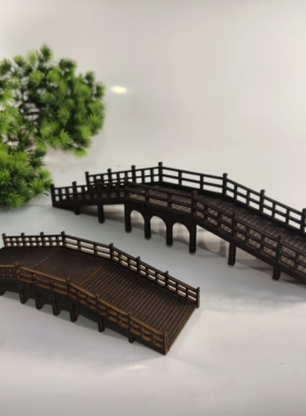 新款中式仿古建筑模型成品木质微景观造景摆件创意礼品木栏杆桥