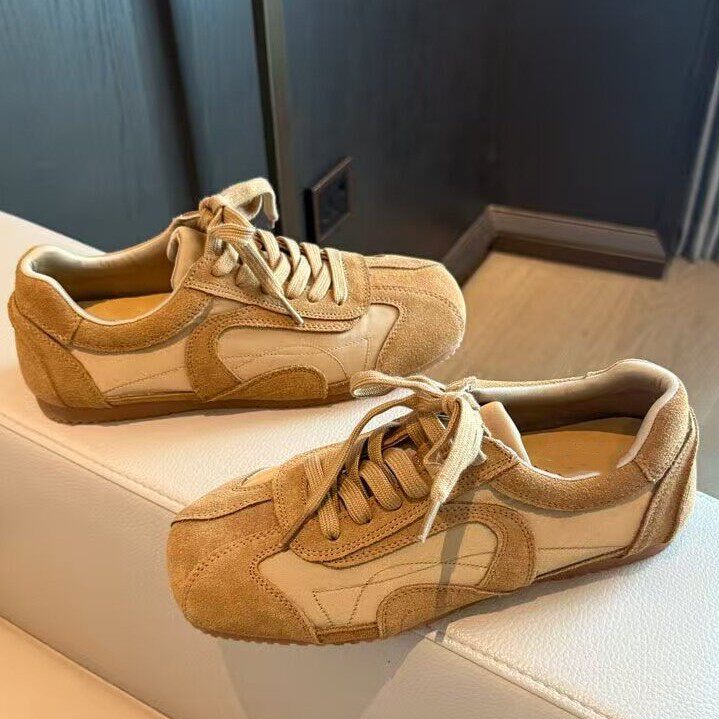 牛皮版美式复古风系带德训鞋女赛车鞋百搭休闲运动鞋阿甘鞋登山鞋