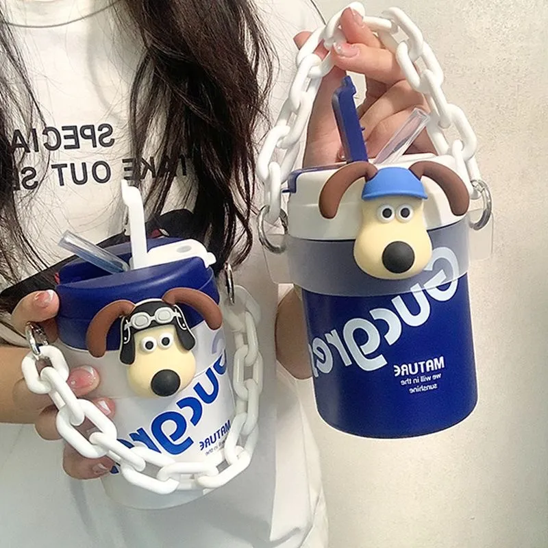 420毫升吨吨杯克莱因蓝色 办公室咖啡杯不锈钢吨吨保温杯吸管杯子