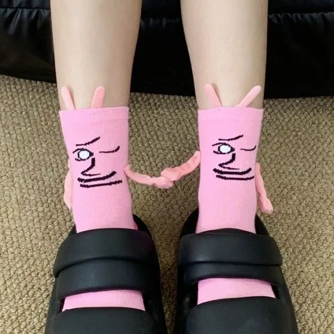 一番赏牵手袜精神磁吸抽象新款兔子透气舒适状态袜子表情包粉红