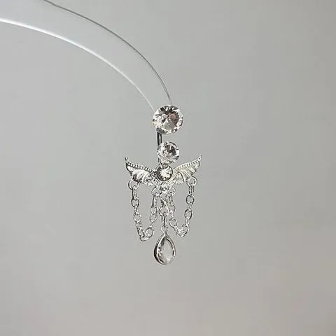 魔法流苏女耳饰天使翅膀甜」世界彩钻精致「耳骨钉复古马蹄环酷风