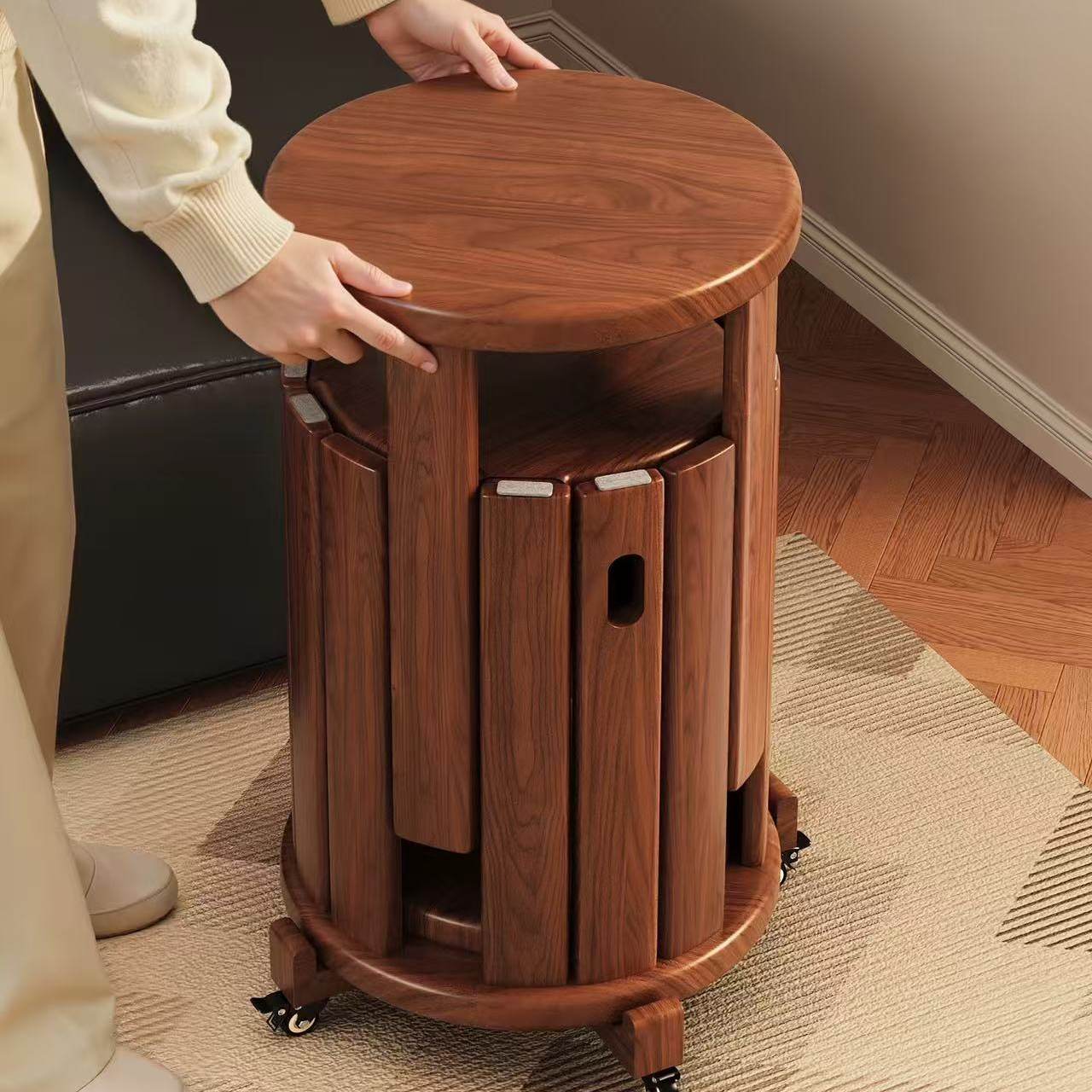 叠叠乐凳实木凳子家用可叠放组合圆凳收纳折叠凳堆叠家用中古风