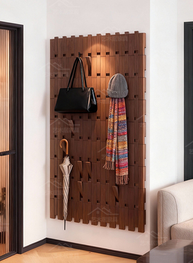 实木钢琴形衣帽架壁挂式玄关收纳架简约多功能挂衣架门口置物架