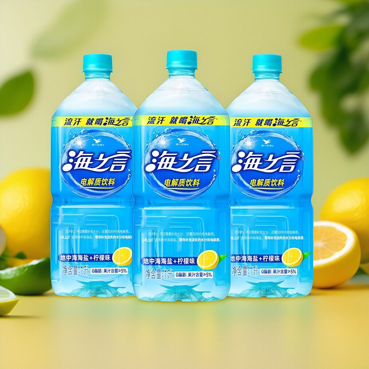 海之言饮料1l*4瓶夏季清凉大瓶畅饮电解质海盐柠檬味儿时饮品整箱