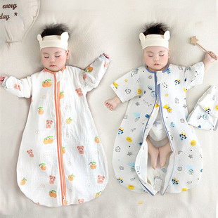 宝宝睡袋春夏季薄款透气纯棉纱布男女孩婴儿童防踢被护肚神器睡衣