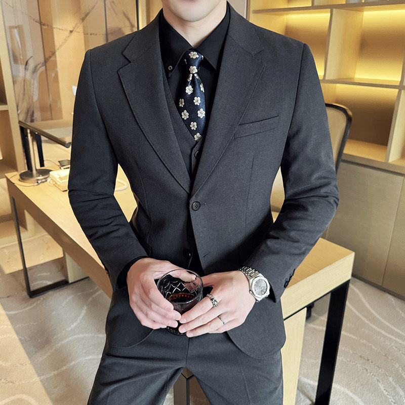 雷蒙轻商务男士新款商务职业羊毛西服套装韩版修身结婚西装三件套