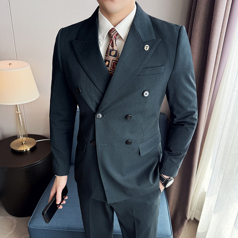 雷蒙羊毛西装套装礼服男商务双排扣职业正装新郎结婚婚礼三件套装