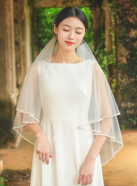 FirstDream原创设计新娘主婚纱头饰结婚礼拍照高级珍珠手工白头纱