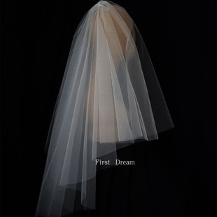 Firstdream新款新娘结婚领证登记求婚中长款白色婚礼双层发夹头纱