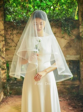 firstdream2024年新款简约蕾丝复古新娘结婚礼高级硬纱主婚纱头纱