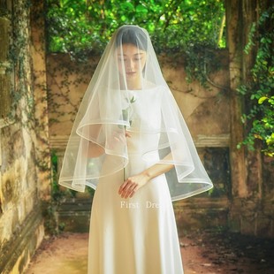 简约蕾丝复古新娘结婚礼高级硬纱主婚纱头纱 firstdream2024年新款