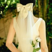 FirstDream结婚新娘头饰领证登记拍道具缎面婚纱蝴蝶结求婚小头纱