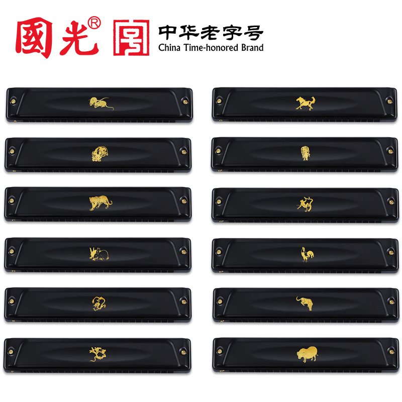 上海正品国光口琴24孔复音7调 12大调生肖套装全套高级专业演奏级