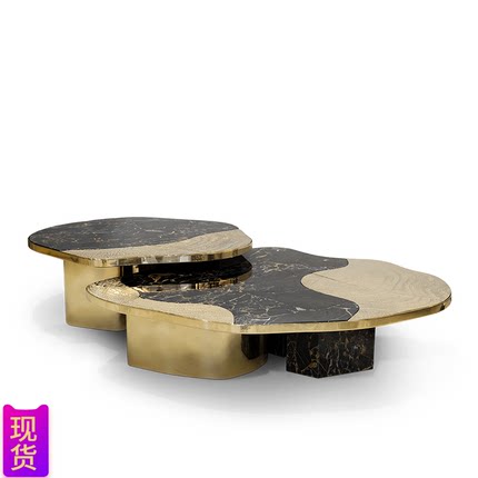 轻奢茶几高级感现代客厅家用高端设计师天然大理石异形拼接咖啡桌