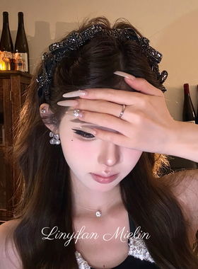 【Mielin】巴黎邂逅 黑色水钻蝴蝶结发箍高颅顶神器头箍防滑发卡