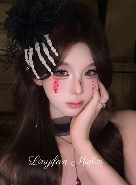 契约恶魔*暗黑系骷颅手花朵发夹万圣节哥特风头饰氛围感装扮发饰