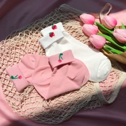 Hàn Quốc nhập khẩu chic girl trái tim màu hồng anh đào thêu còng tất nữ mùa xuân vớ cotton mới - Bít tất nữ