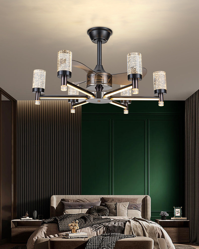 后现代新中式轻奢水晶风扇吊灯客厅餐厅家用吊扇灯吊顶风扇灯一体