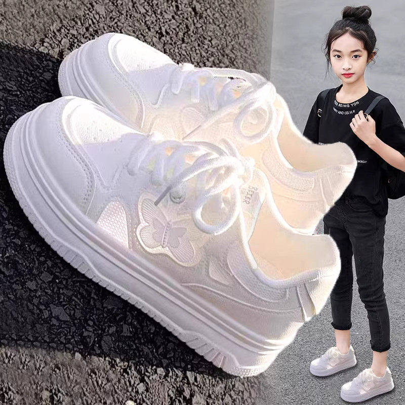 真皮女童鞋小白鞋夏款2026新款儿童网面透气运动网鞋女孩学生板鞋