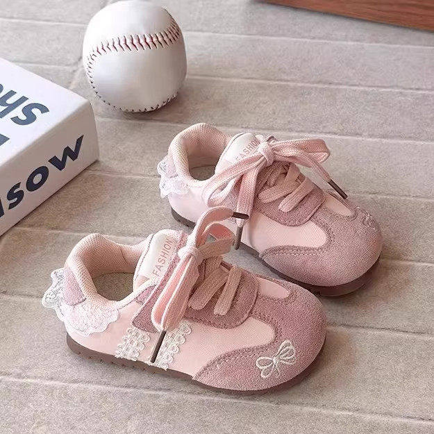 韩版女童2026春秋新款女童花边蝴蝶结德训鞋儿童洋气公主风运动鞋