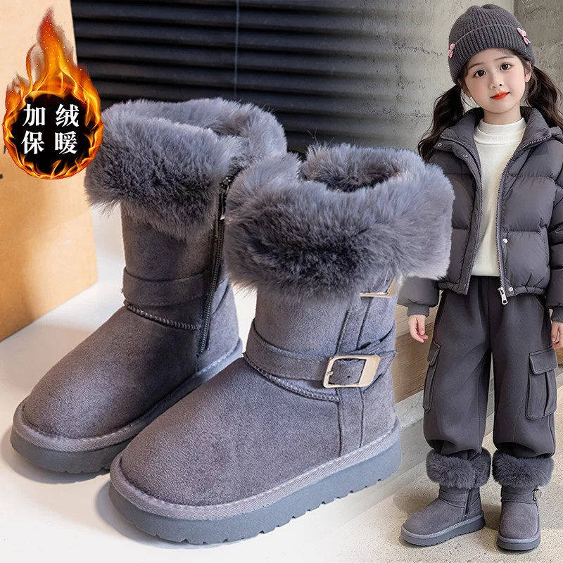 女童时尚小众懒人一脚蹬雪地靴儿童2026冬季新款加绒保暖洋气棉鞋
