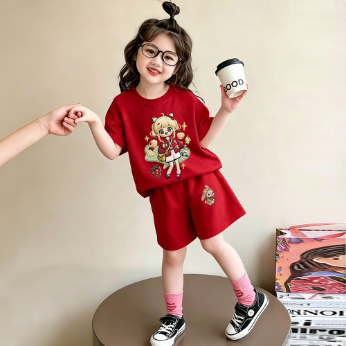 女童纯棉夏装套装薄款夏日新款洋气女宝宝短袖短裤两件套儿童衣服